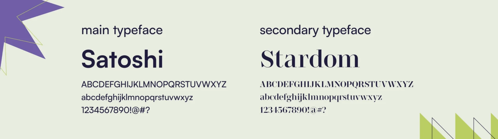 The typefaces chosen for Power Frame Studio – Satoshi and Stardom.
