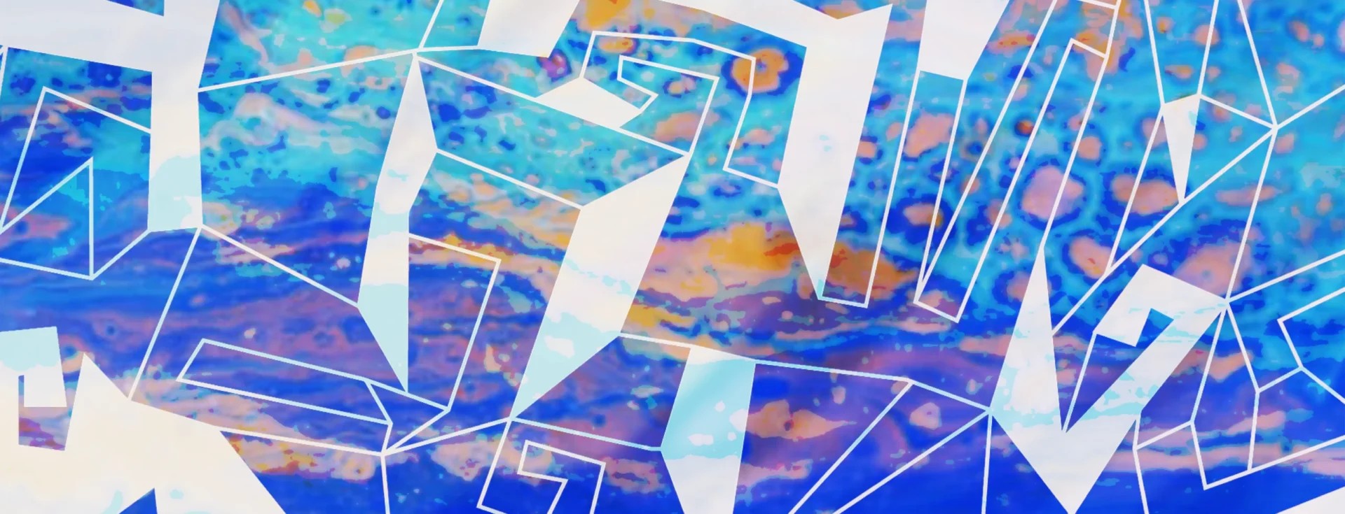 Texture used in different branding assets of the exhibition, consisting of various geometrical shapes and bright-colored background. 